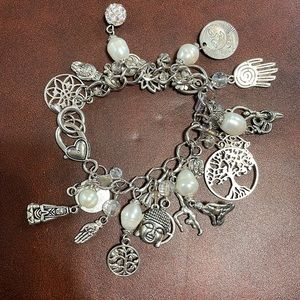 Handmade charm bracelet with freshwater pearls